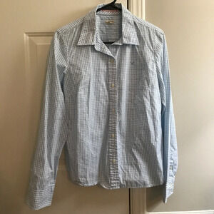 American Eagle button up dress top‎ blue plaid square size 12 work collar top